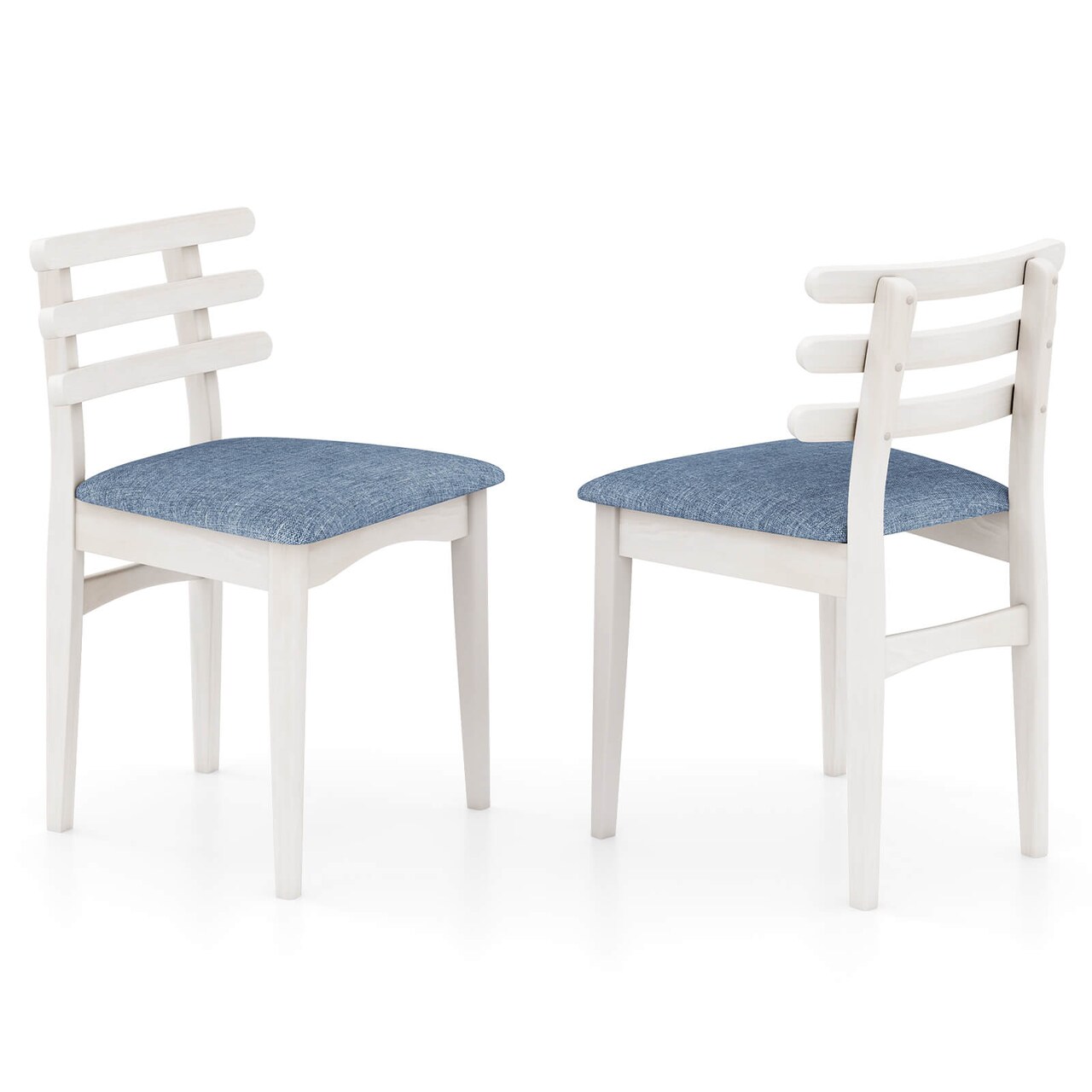 Costway Dining Chairs Set of 2/4 with Rubber Wood Frame Padded Seat & Open Ladder Low Back